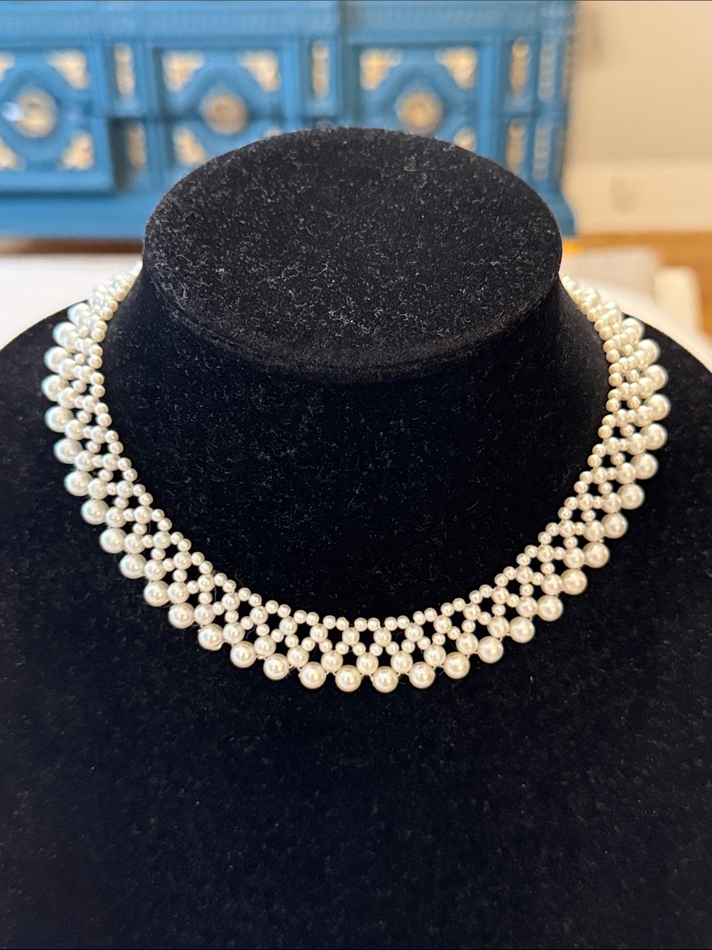 Vintage White Cream Faux Pearl Beaded Choker Collar Statement Necklace